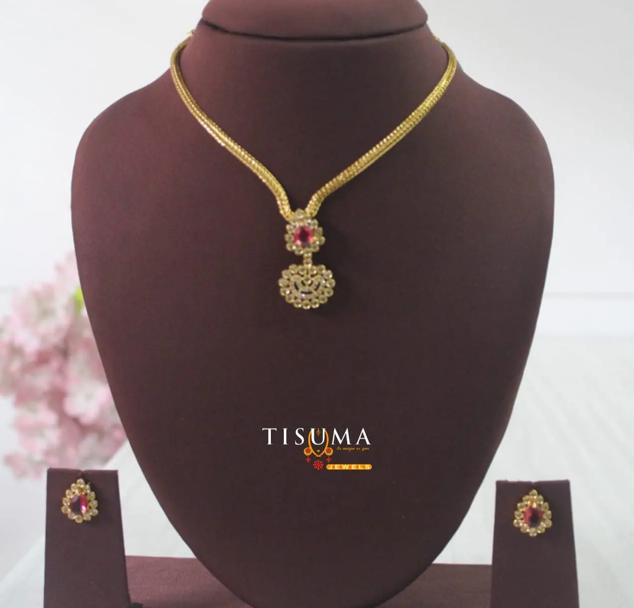 Ruby Floral Drop Choker